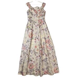 ADRIANNA PAPELL Off the Shoulder Floral Jacquard Ballgown Maxi Dress Women's 6